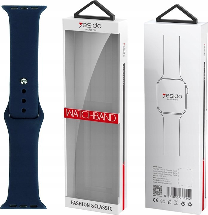 Rrip ore Yesido WB44 për Apple Watch 38/40/41, 41 mm, silikon, blu e errët