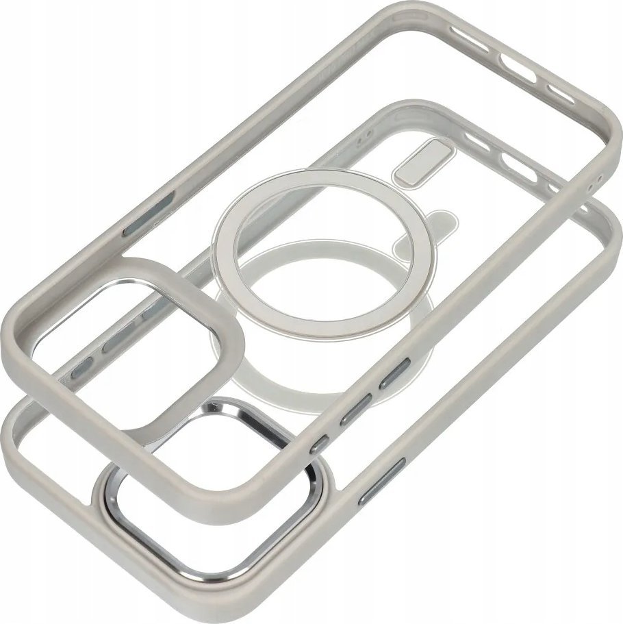 Këllëf telefoni Color Edge Mag Cover për iPhone 15 Pro Max, kompatibil me MagSafe, transparent, gri