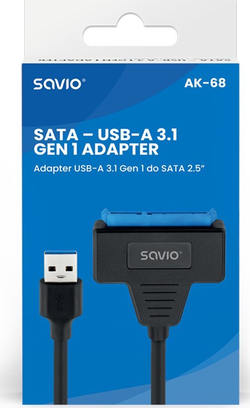 Adapter USB A 3.1 në SATA Savio AK-68, për disqe 2.5", i zi