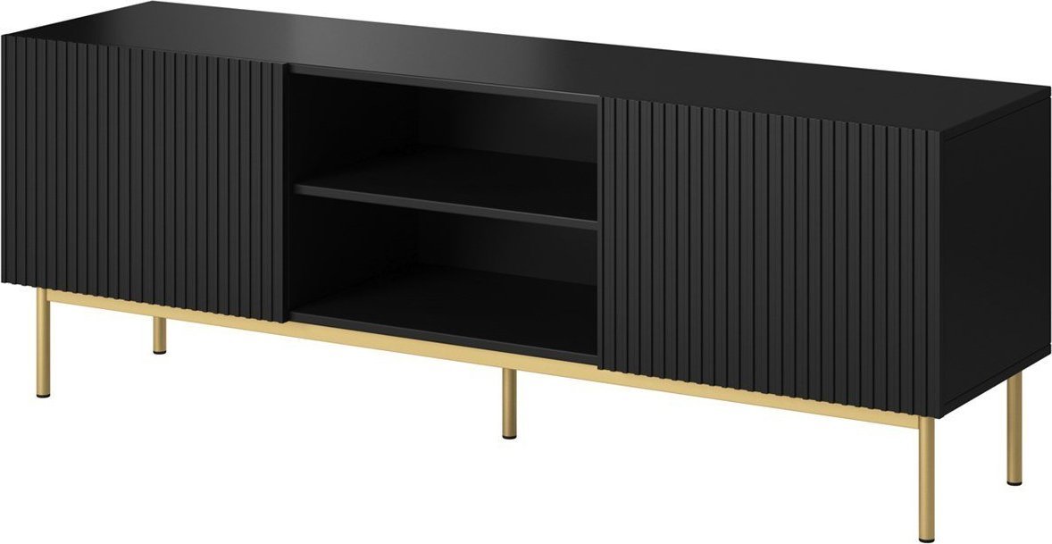 Komodë TV Cama Meble Pafos, 150x40x60 cm, panel druri MDF, e zezë mat