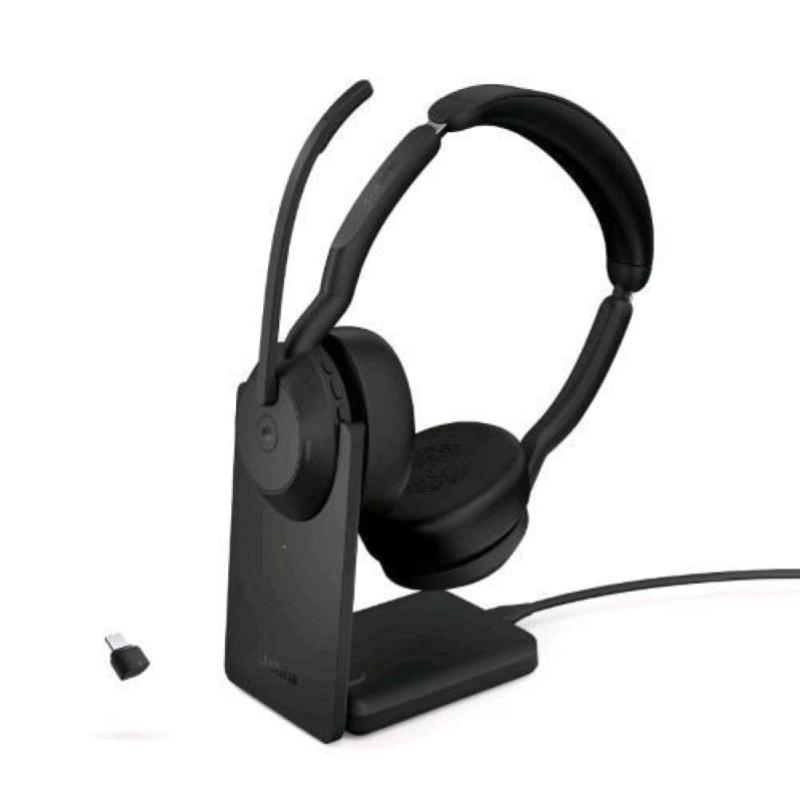 Kufje me mikrofon Jabra Evolve2 55 MS Stereo, USB C, ANC, me qëndrim, të zeza