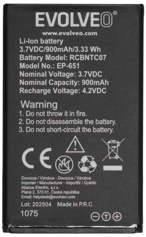 Bateri telefoni EVOLVEO EP-650 EasyPhone XG, 900 mAh, Li Ion, e zezë