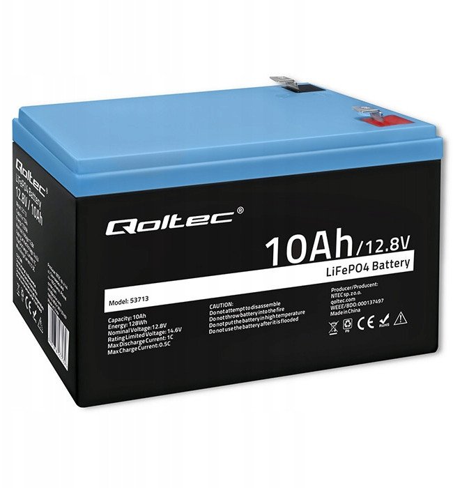 Батерија LiFePO4 Qoltec, 12.8V, 10Ah, 128Wh