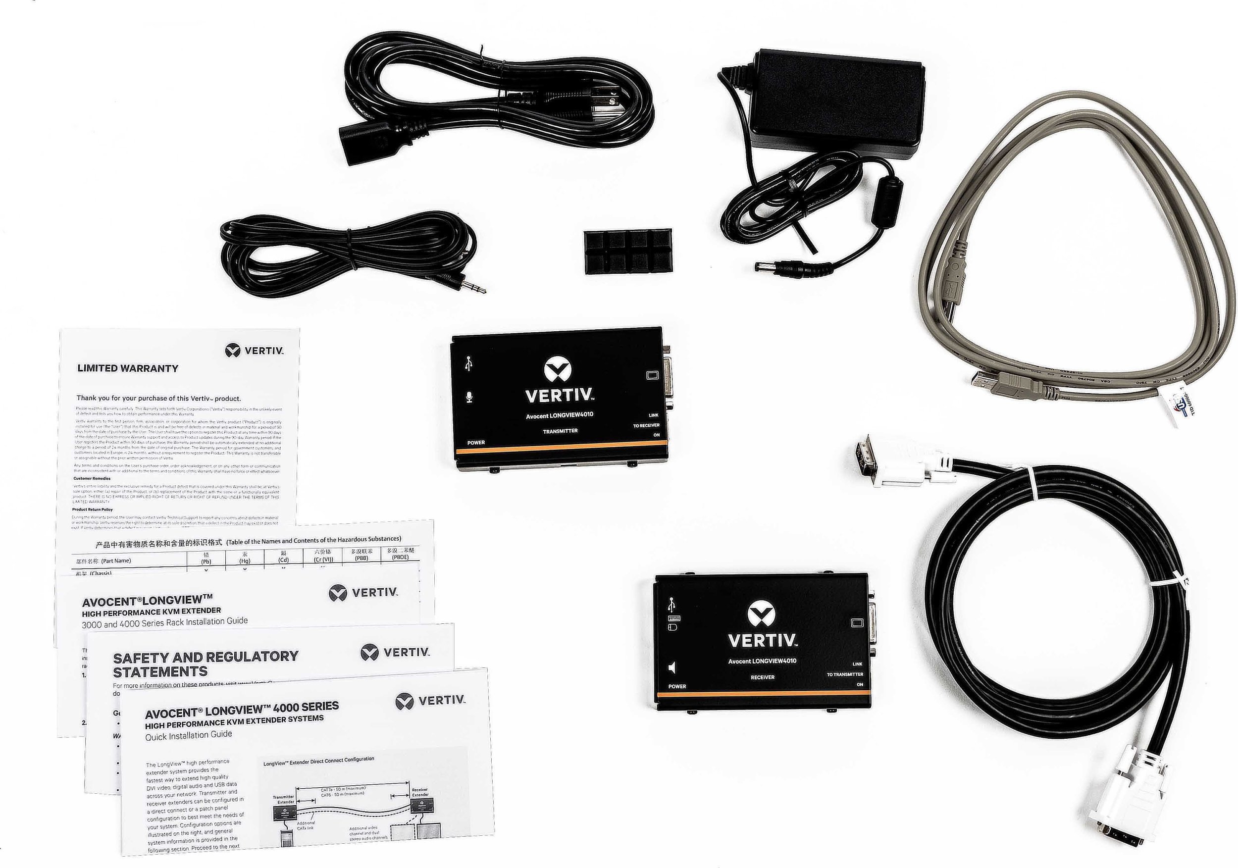 KVM extender Vertiv Avocent LV4010P-202, transmetues dhe receiver, USB 2.0, blu