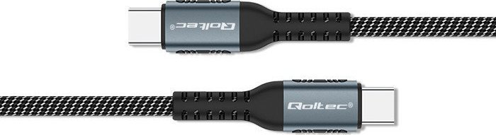 Kabllo USB Qoltec USB C në USB C, 1m, 100W, bardh e zezë