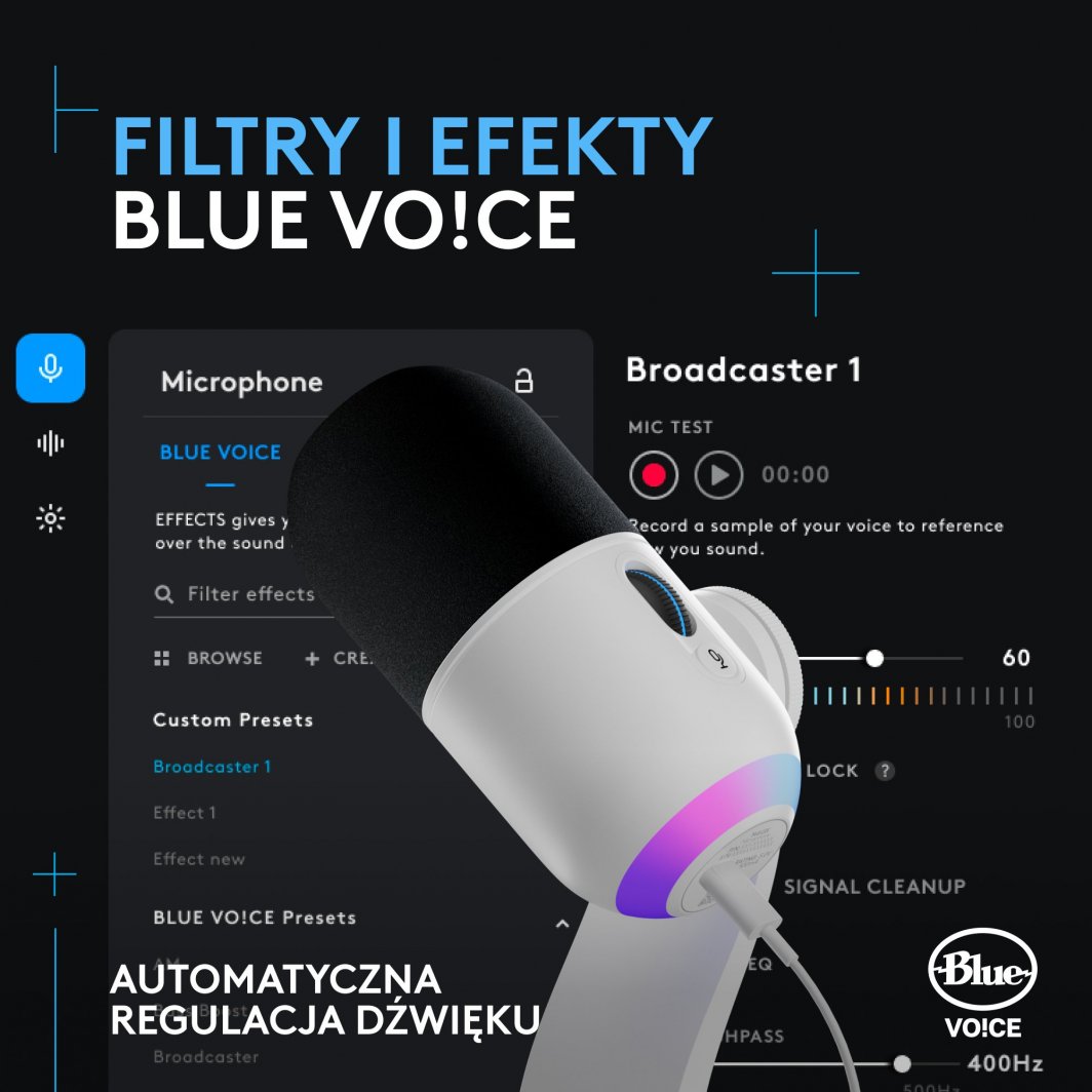 Mikrofon Logitech G Yeti GX (988-000576), 60Hz-18500kHz, USB/USB-C, i bardhë
