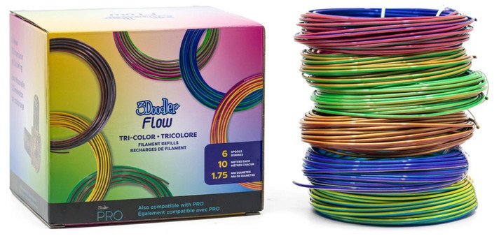 Filament 3D 3Doodler Flow Tri Colour, set 6 bobina, 1.75mm, shumëngjyrësh