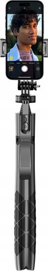 Selfie tripod Crong SelfieGo Ultra, Bluetooth, alumin, i zi