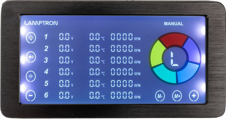 Kontrollues ventilatorësh Lamptron RF625, PWM dhe ARGB, me ekran LCD, i zi