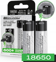 Bateri të karikueshme LiiBatteries 18650, 2000mAh, USB Type C, 2 copë