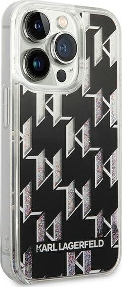 Mbrojtëse telefoni Karl Lagerfeld Liquid Glitter Monogram për iPhone 14 Pro 6.1", hardcase TPU PC, e zezë