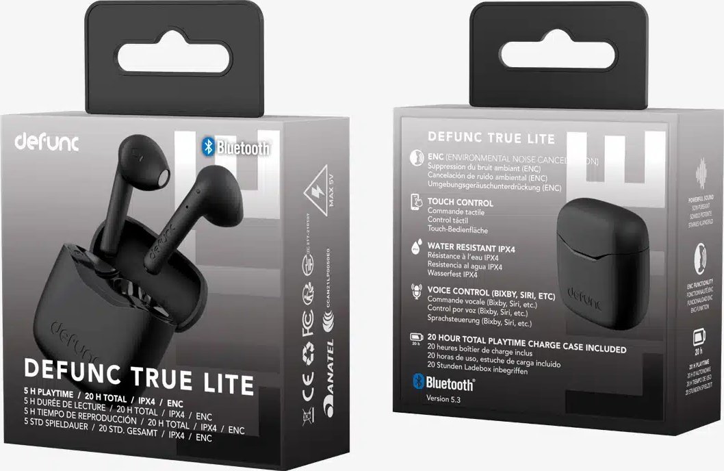 Kufje pa tela DeFunc True Lite, TWS, Bluetooth, të zeza