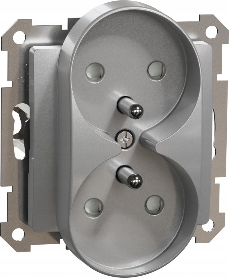 Prizë e dyfishtë Schneider Electric Sedna Design, 2x2P+PE, e fshehtë për sistem kornizash, alumini argjendtë