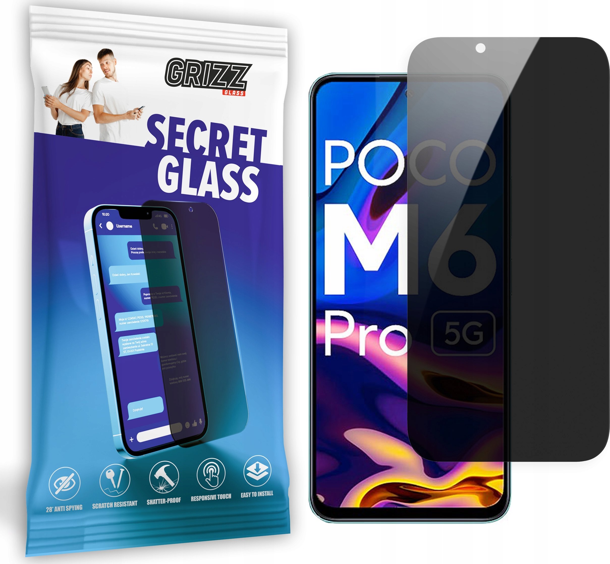 Xham mbrojtës GrizzGlass Matte SecretGlass për Xiaomi POCO M6 Pro 5G, efekt privatësie, i tejdukshëm