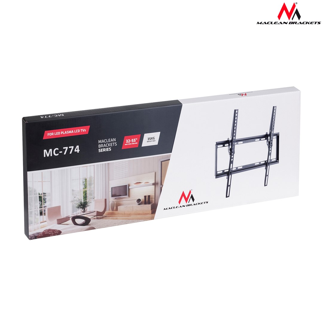 Mbajtëse muri për TV Maclean MC-774, 32-55", VESA 400x400, 35kg, e zezë