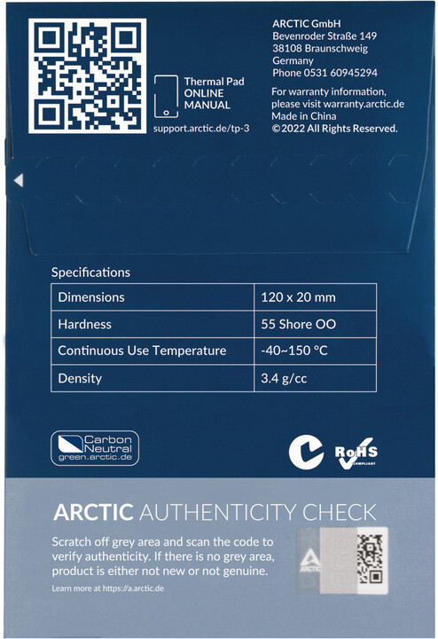 Pad termik Arctic TP-3, 120x20x1.5mm, 4 copë