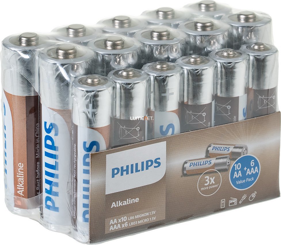 Set baterish Philips NRG, 16 copë, alkaline