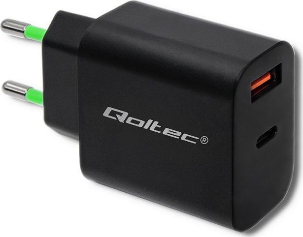 Karikues rrjeti Qoltec 51713, 1x USB A 1x USB C, 3A, i zi