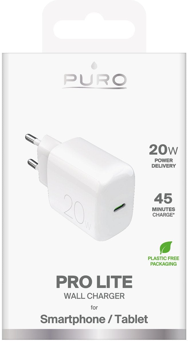 Karikues USB Type C Puro PRO LITE PUTCUSBC20WDYWHI, 20W, i bardhë