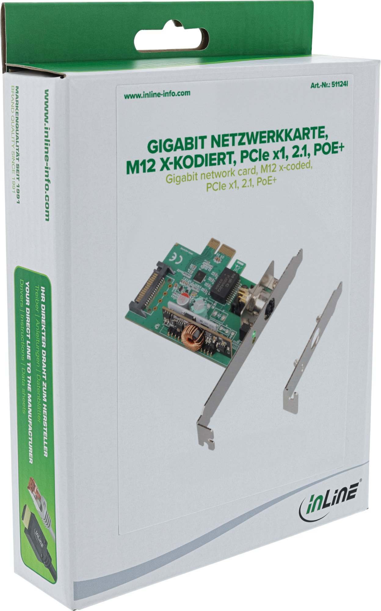 Мрежна картичка InLine Gigabit, PCIe x1, PoE+, M12 X-coded