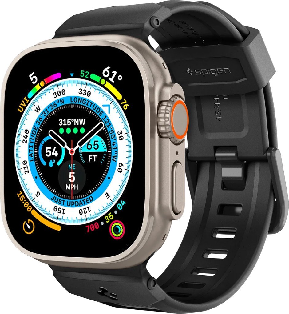 Rrip ore inteligjente Spigen Rugged Ultra Band, për Apple Watch 49mm 45mm 44mm 42mm, i zi mat