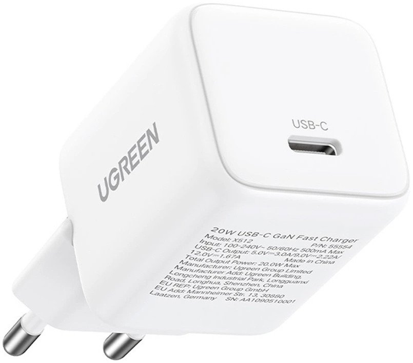 Полнач за ѕид Ugreen X512, USB-C, GaN, 20W, бел