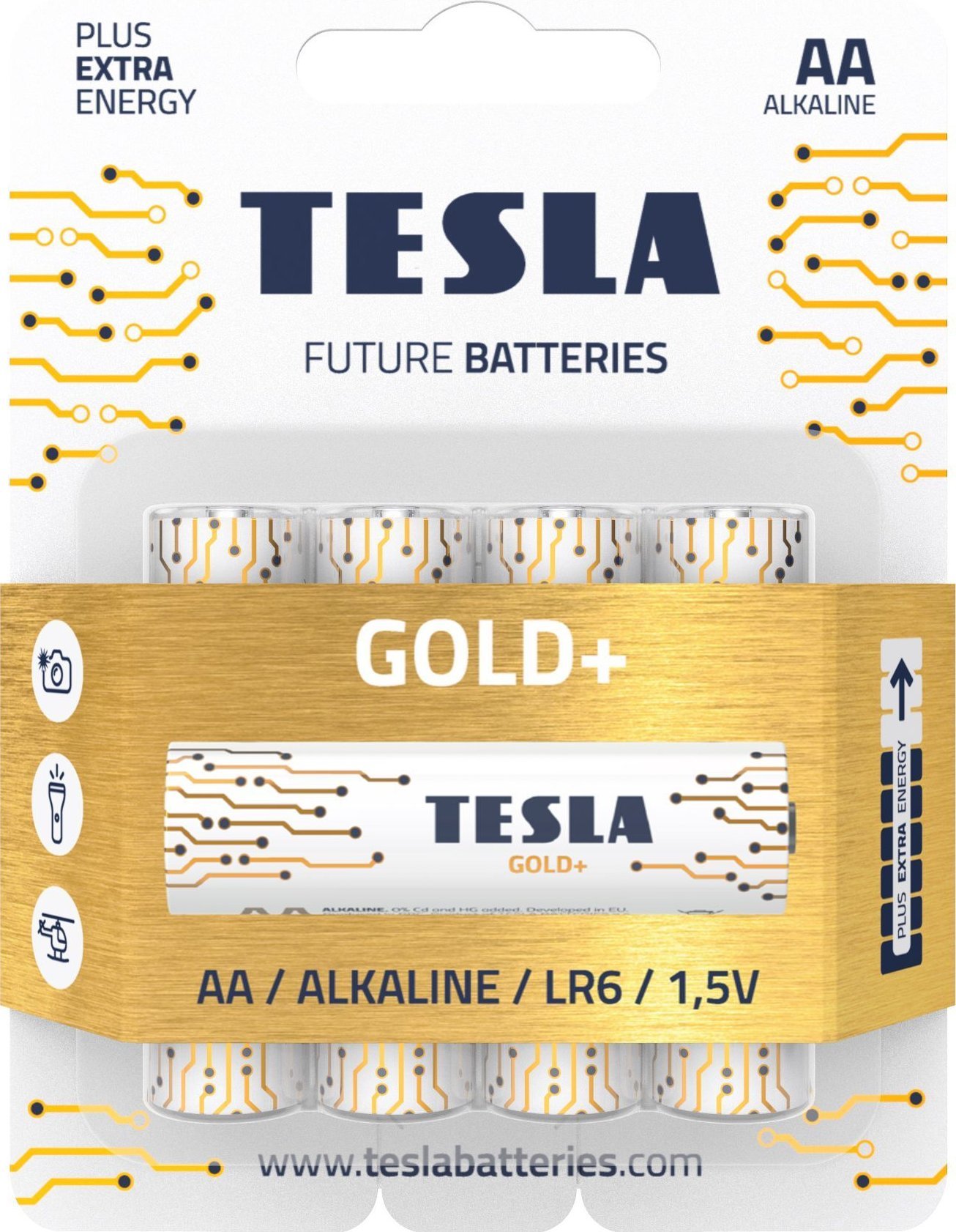 Алкални батерии TESLA GOLD+ AA, LR6, сет 4 парчиња