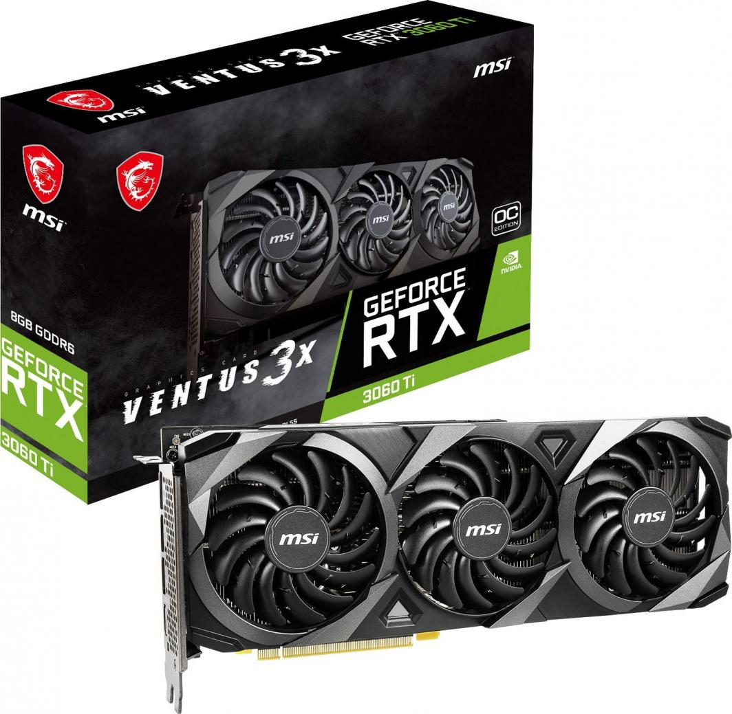 [OUTLET] Kartë grafike MSI GeForce RTX 3060 Ti Ventus 3X OC, 8GB GDDR6 (RTX 3060 Ti VENTUS 3X OC LHR)