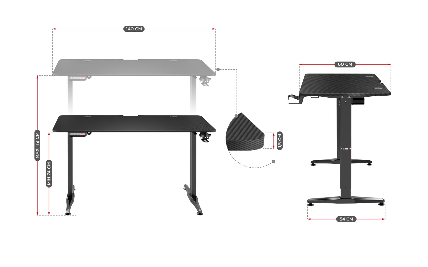 Електрична маса Huzaro Hero 8.5, 140 cm, црна