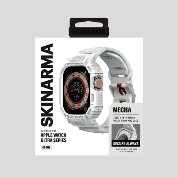 Rrip me kasë Skinarma Mecha 2 in 1 për Apple Watch 49mm, TPU, gri e çelët