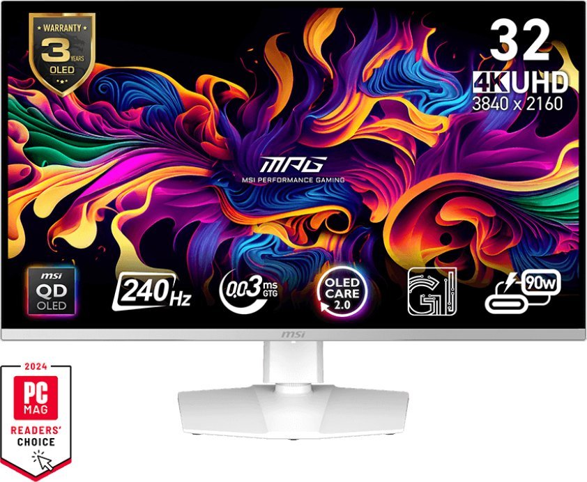 Гејминг монитор MSI MPG 321URXW QD OLED, 31.5\", 4K Ultra HD, бел