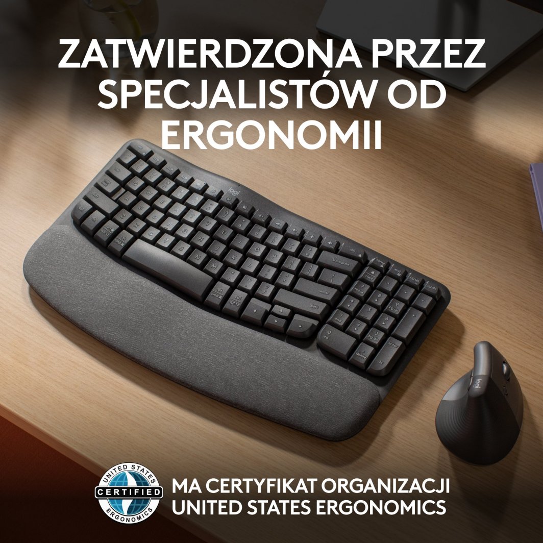 Tastierë Logitech Wave Keys, ergonomike, pa tela, grafit
