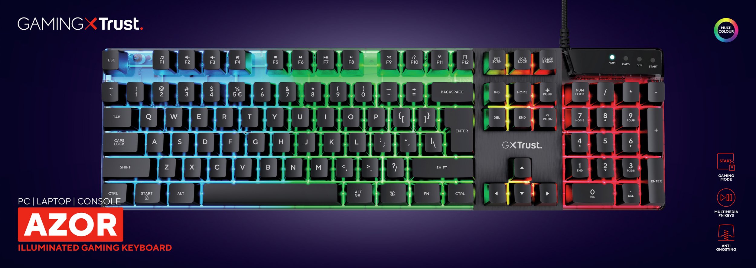 Tastierë gaming Trust GXT 835 Azor, layout anglisht, LED RGB, e zezë