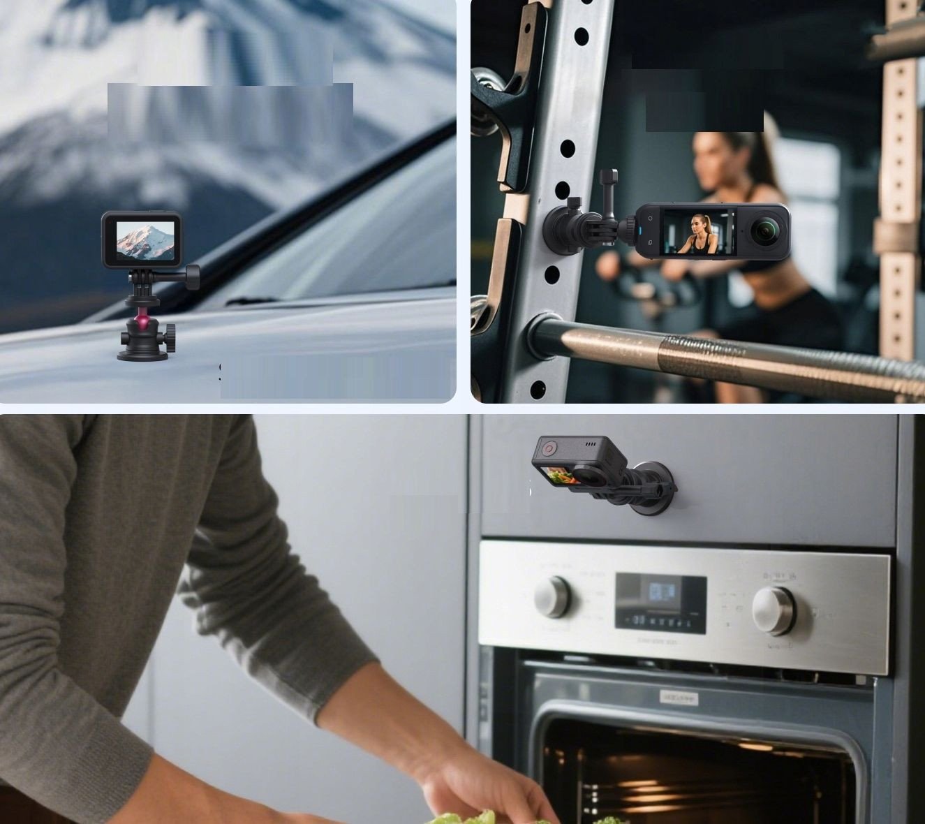 Mbajtëse magnetike Telesin me kokë sferike për action cam, montim metalik, kompakte, e zezë