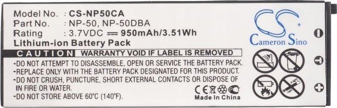 Bateri rikarikuese për kamera Cameron Sino CS-NP50CA, Li ion, 950mAh, e zezë