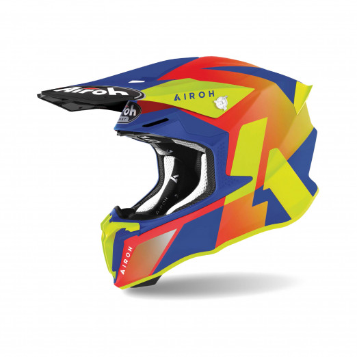 Helmetë motocross Airoh Twist 2.0 Lift, madhësia S, të kuqe blu dhe të verdhë