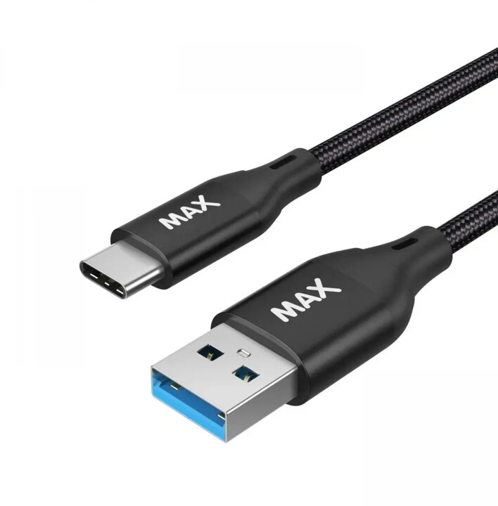 MAX кабел USB-A - USB-C, USB 3.0, плетенка, 2m, црна