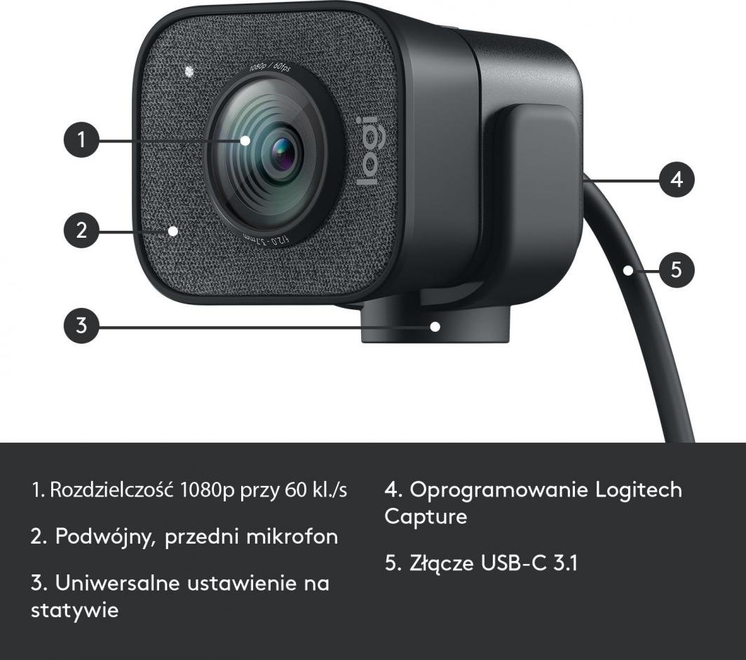 Kamerë LogiTech StreamCam(960-001281), 1920x1080 (FullHD), USB-C, Mikrofon, e zezë