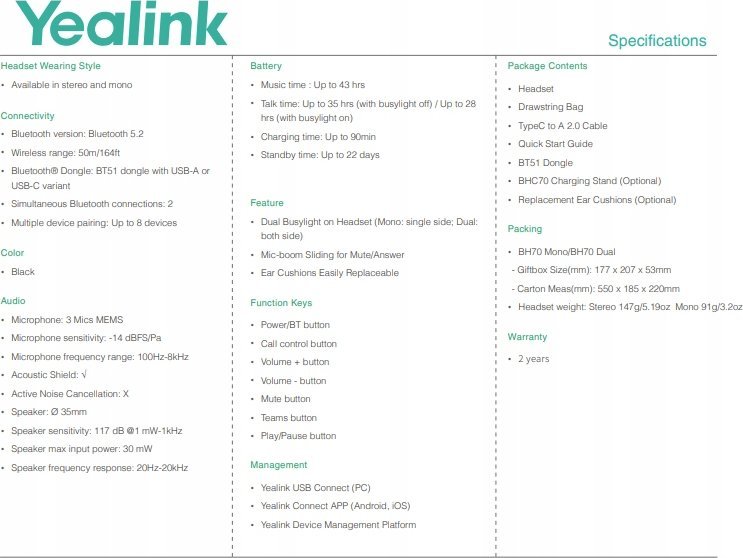 Kufje wireless Yealink BH70, binaurale on ear, Bluetooth 5.2, USB A, të zeza, MS Teams