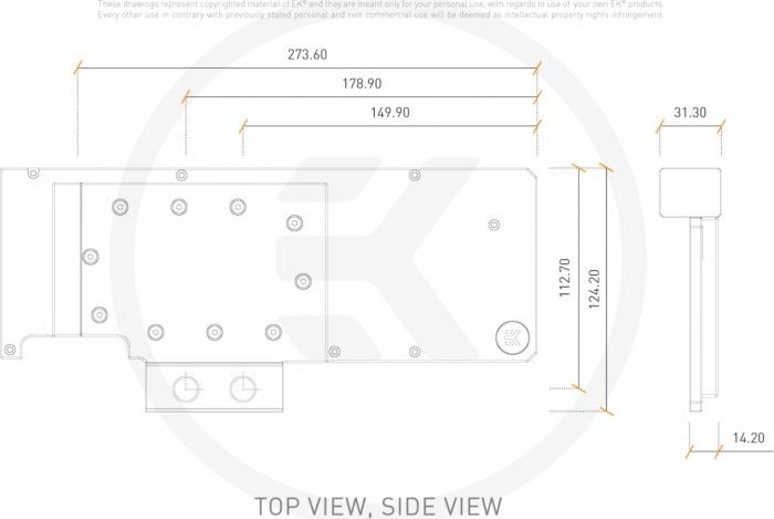 Backplate aktiv për kartë grafike EKWB Quantum Vector XC3, për RTX 3080 3090, G1/4", i zi