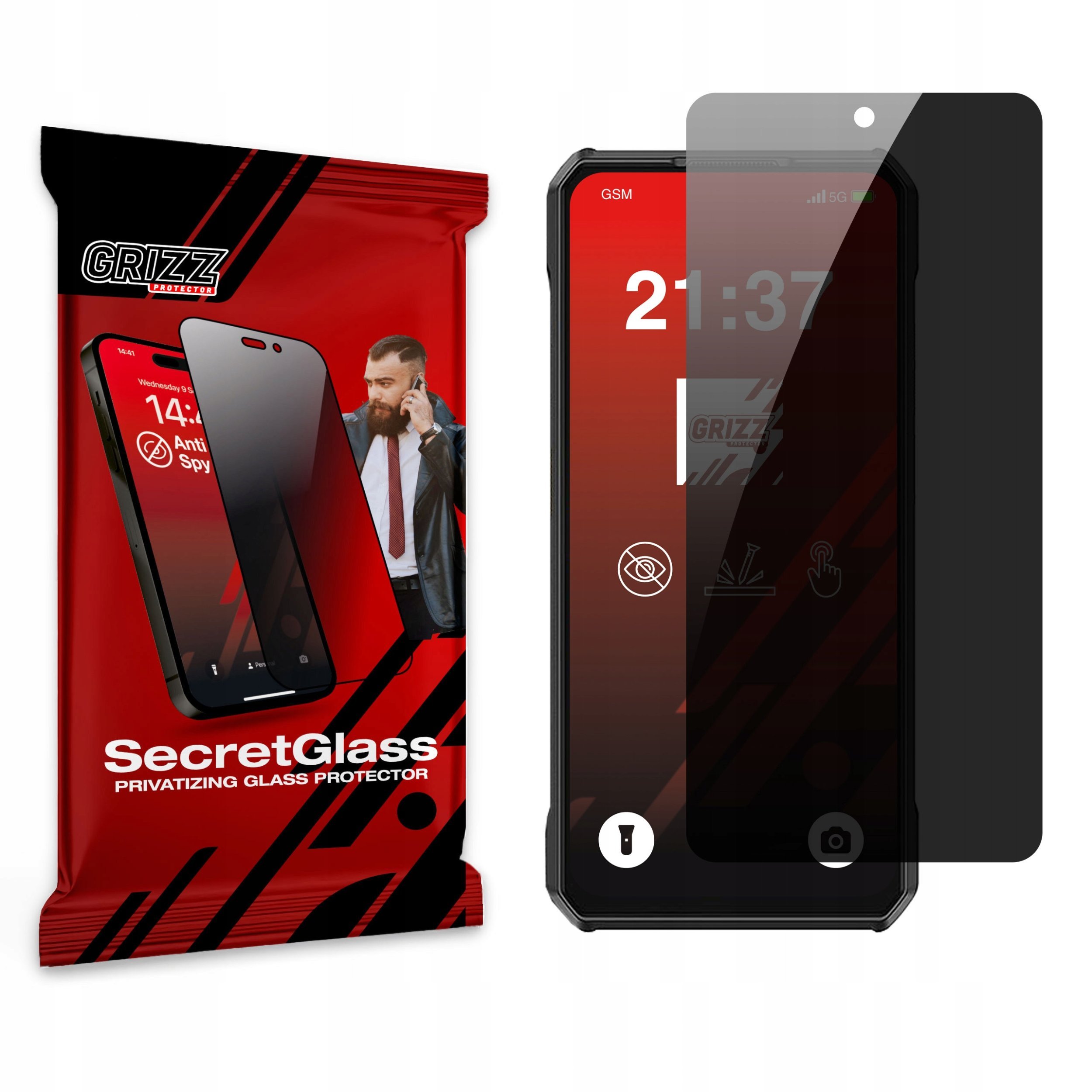 Xham mbrojtës privatizues Grizz SecretGlass për Ulefone Armor 30 Pro, 2.5D, qelq keramik, transparent