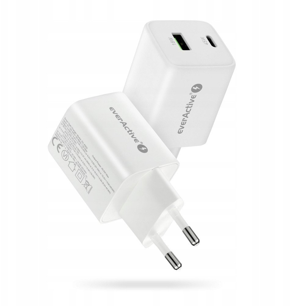 Полнач за ѕид everActive SC-450Q, GaN, 45W, 1x USB 1x USB C, бел