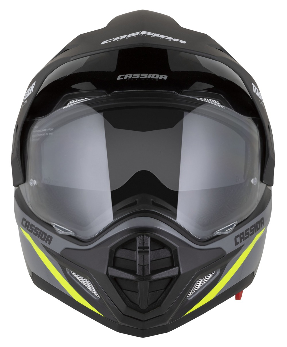 Мото шлем Cassida Tour 2.0 X-tra, поликарбонат, сончев визир, сив флуоресцентно жолт црн мат