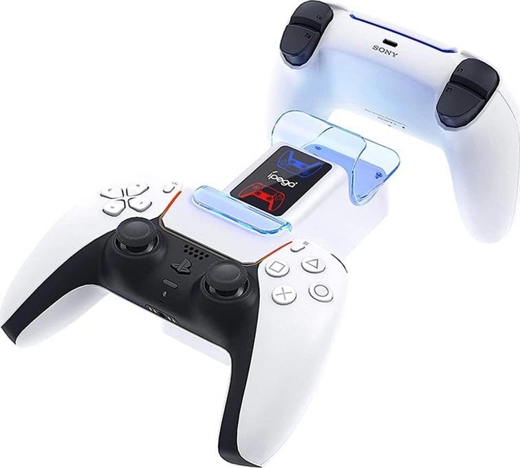 Dock karikues IPega P5003 Dual Charger, për 2 kontrollues PS5, me LED, i bardhë