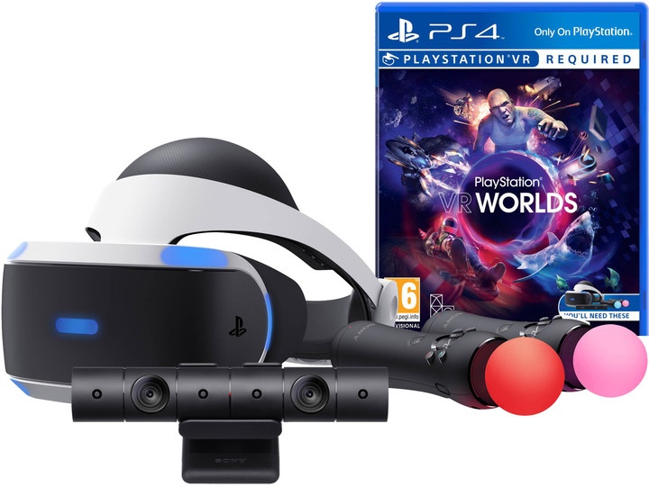 PlayStation VR + Kamera v2 + 2x PS Move + VR Worlds                    