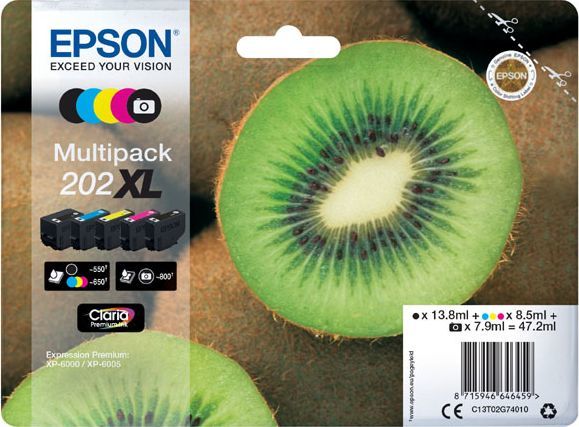 Epson C13T02G74010, 202 XL, 13,8ml/7,9ml/8,5ml, црна/повеќебојна, мастило за печатач