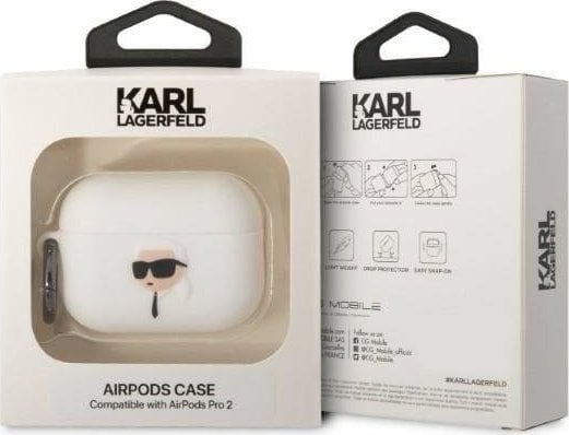 Kuti mbrojtëse Karl Lagerfeld KLAP2RUNIKH për AirPods Pro 2, silikon, e bardhë