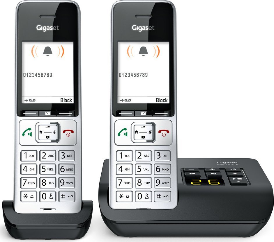 Telefon pa tela Gigaset COMFORT 500A Duo, DECT analog, sekretari telefonike, i zi argjendtë