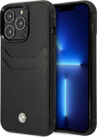 Futrollë BMW BMHCP14X22RSEPK për iPhone 14 Pro Max, lëkurë, hapësirë për kartë, e zezë