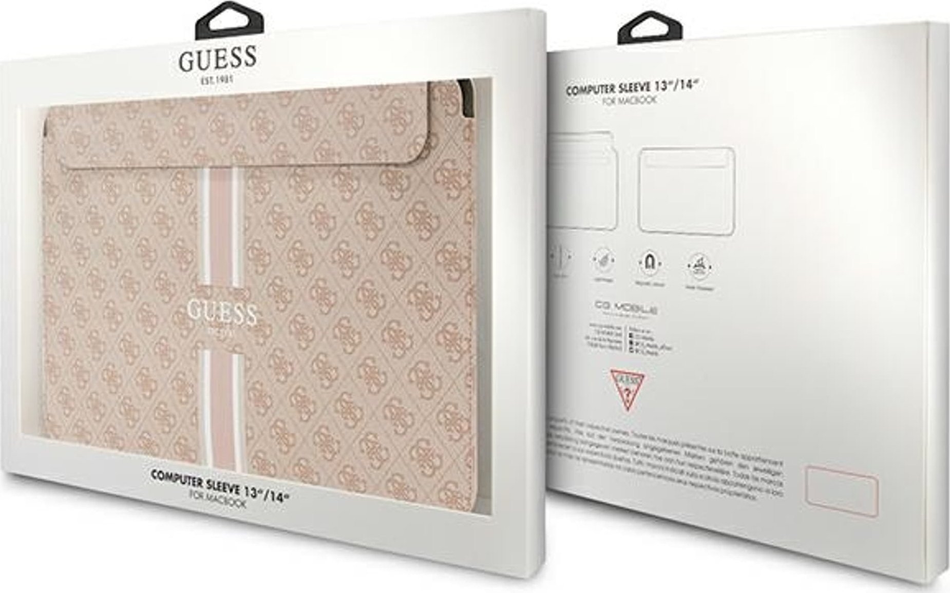 Çantë laptopi Guess GUCS14P4RPSP, 14", koleksioni 4G Printed Stripes, rozë